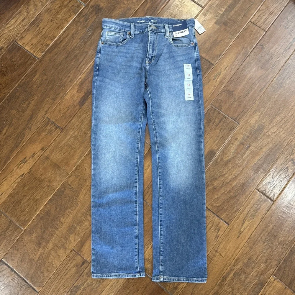 NEW Old Navy Denim Straight Leg Jeans Built In Stretch Casual Kids Boys 14 NWT